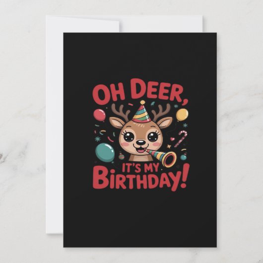 Oh Deer Its My Birthday Cute Reindeer Festive Styl シーズンカード (正面)