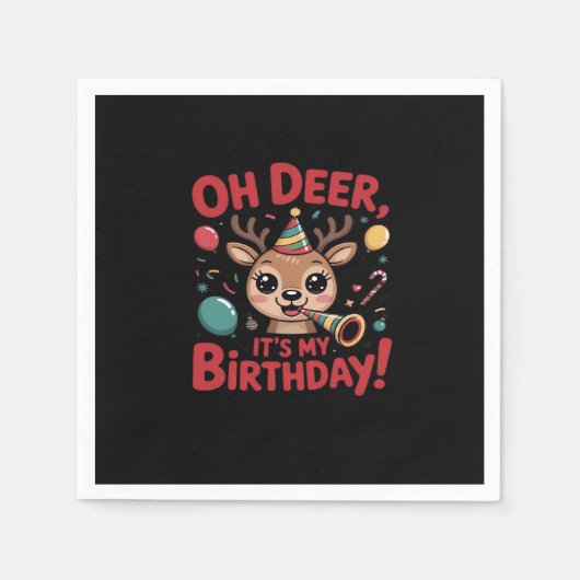 Oh Deer Its My Birthday Cute Reindeer Festive Styl スタンダードカクテルナプキン (正面)