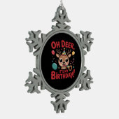 Oh Deer Its My Birthday Cute Reindeer Festive Styl スノーフレークピューターオーナメント (左)