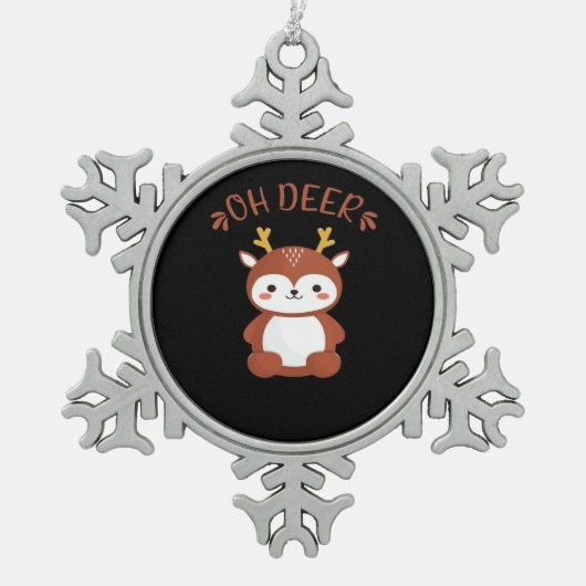 Oh Deer Kawaii Deer Playful Art Style スノーフレークピューターオーナメント (正面)