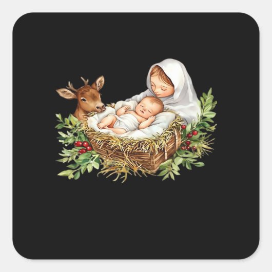 Oh Deer Mary Nativity Scene Christmas Jesus   スクエアシール (正面)
