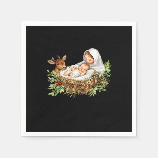Oh Deer Mary Nativity Scene Christmas Jesus   スタンダードカクテルナプキン (正面)