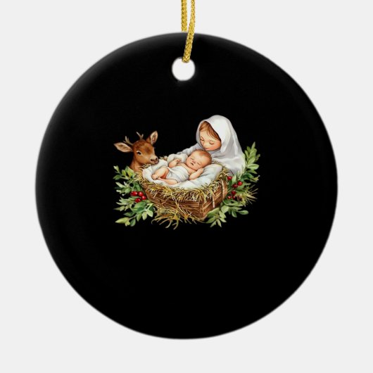 Oh Deer Mary Nativity Scene Christmas Jesus セラミックオーナメント (正面)