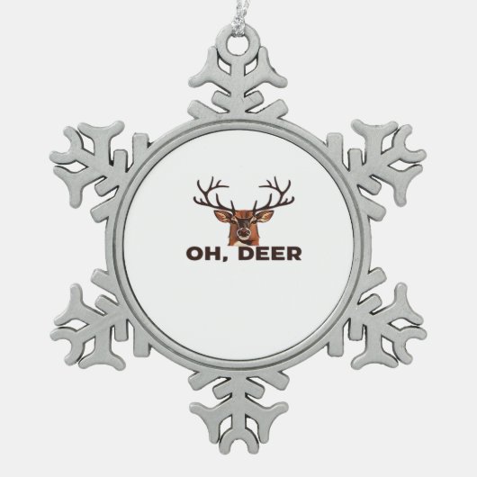 Oh Deer Modern Clean Design  スノーフレークピューターオーナメント (正面)