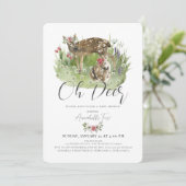 Oh Deer Mom & Fawn Pinkフローラガールベビーシャワー 招待状 (スタンド正面)