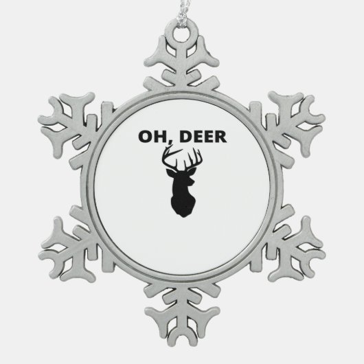 Oh Deer Oh Dear Whimsical Art Style スノーフレークピューターオーナメント (正面)