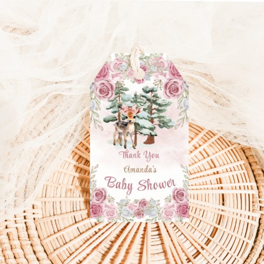 Oh Deer Pinkフローラガールベビーシャワーありがとう ギフトタグ