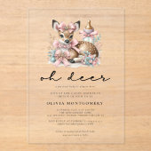 Oh Deer Pink Bows Woodland Forest Baby Shower  アクリル招待状 (正面)