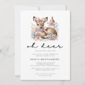 Oh Deer Pink Bows Woodland Forest Baby Shower  招待状 (正面)