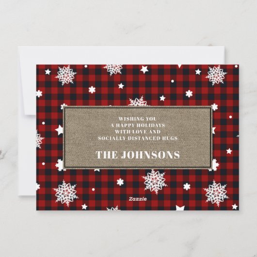 Oh Deer Plaidおもしろい Snowflakesフォトコラージュ シーズンカード (裏面)