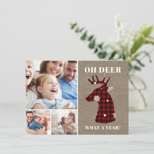 Oh Deer Plaidおもしろい Snowflakesフォトコラージュ シーズンカード (スタンド正面)