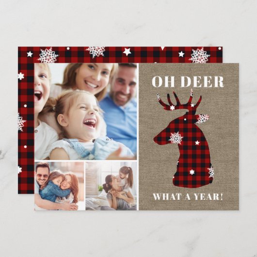 Oh Deer Plaidおもしろい Snowflakesフォトコラージュ シーズンカード (正面/裏面)