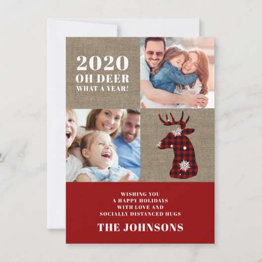 Oh Deer Plaidおもしろい Snowflakesフォトコラージュ シーズンカード (正面)