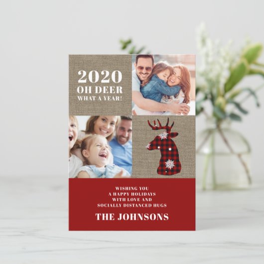 Oh Deer Plaidおもしろい Snowflakesフォトコラージュ シーズンカード (スタンド正面)