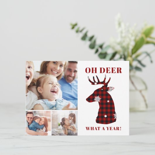 Oh Deer Plaidおもしろい Snowflakesフォトコラージュ シーズンカード (スタンド正面)