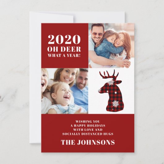 Oh Deer Plaidおもしろい Snowflakesフォトコラージュ シーズンカード (正面)