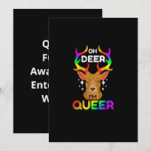 Oh Deer Queer Funny LGBTQ Pride AFlat Holiday Card シーズンカード (正面/裏面)