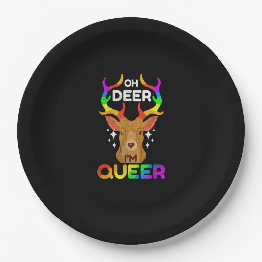 Oh Deer Queer Funny LGBTQ Pride Awareness ペーパープレート (正面)