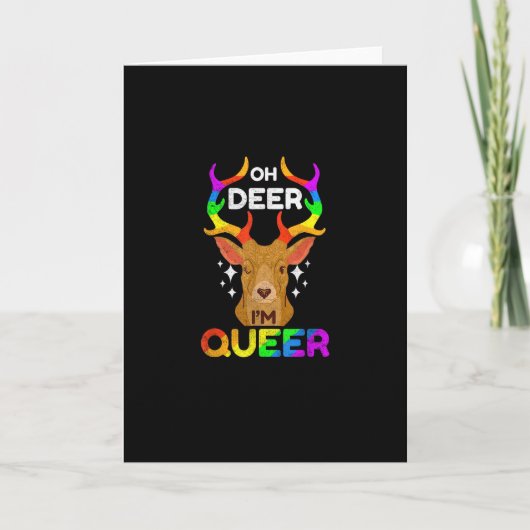 Oh Deer Queer Funny LGBTQ PridFolded Greeting Card カード (正面)