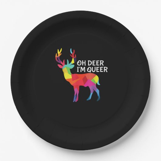 Oh Deer Queer Funny Pun LGBT Pride Design ペーパープレート (正面)