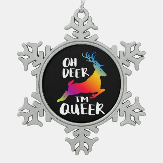 Oh Deer Queer Pride Minimal Artistic Style  スノーフレークピューターオーナメント (正面)