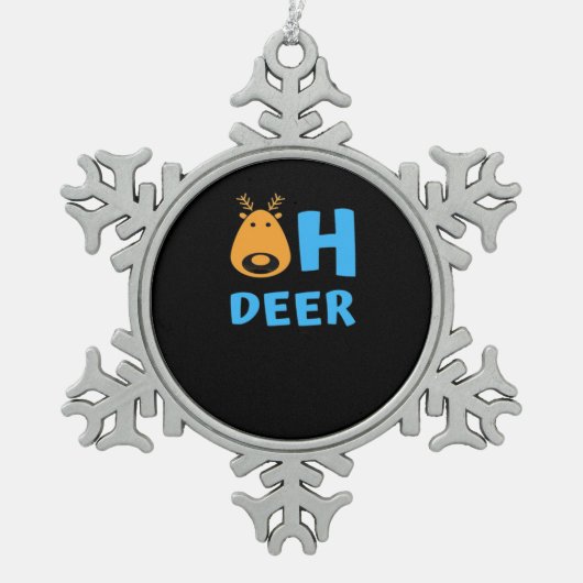 Oh Deer Retro Holiday Vibe スノーフレークピューターオーナメント (正面)