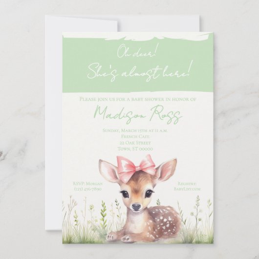 Oh Deer She’s Almost Here Baby Shower Invitation 招待状 (正面)