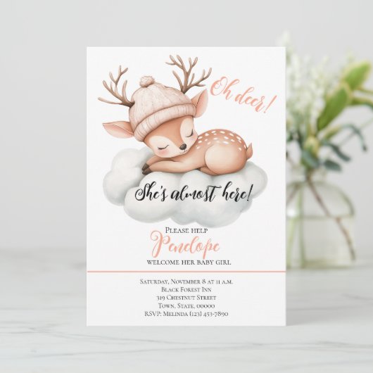 Oh Deer, She's Almost Here Baby Shower Invitation  招待状 (スタンド正面)