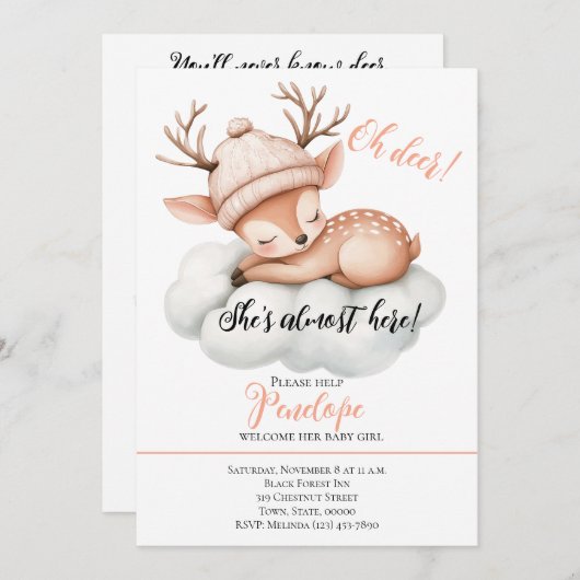 Oh Deer, She's Almost Here Baby Shower Invitation  招待状 (正面/裏面)