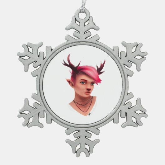 Oh Deer Simple Creative Style  スノーフレークピューターオーナメント (正面)