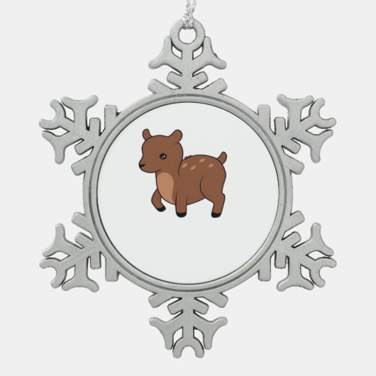 Oh Deer Soft Minimal Design スノーフレークピューターオーナメント (正面)