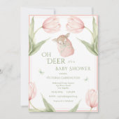 Oh Deer Tulips Pink Baby Shower 招待状 (正面)