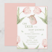 Oh Deer Tulips Pink Baby Shower 招待状 (正面/裏面)