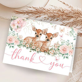 Oh Deer Twin Girls Baby Shower Folded Thank You サンキューカード