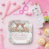 Oh Deer Twin Girls Baby Shower Pink ペーパープレート (パーティー)