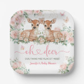 Oh Deer Twin Girls Baby Shower Pink ペーパープレート (正面)
