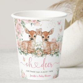 Oh Deer Twin Girls Baby Shower Pink 紙コップ
