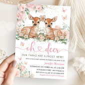 Oh Deer Twin Girls Baby Shower Pink Invitation 招待状