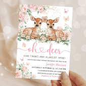 Oh Deer Twin Girls Baby Shower Pink Invitation 招待状