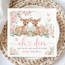 Oh Deer Twin Girls Baby Shower Pink Paper Napkin スタンダードカクテルナプキン