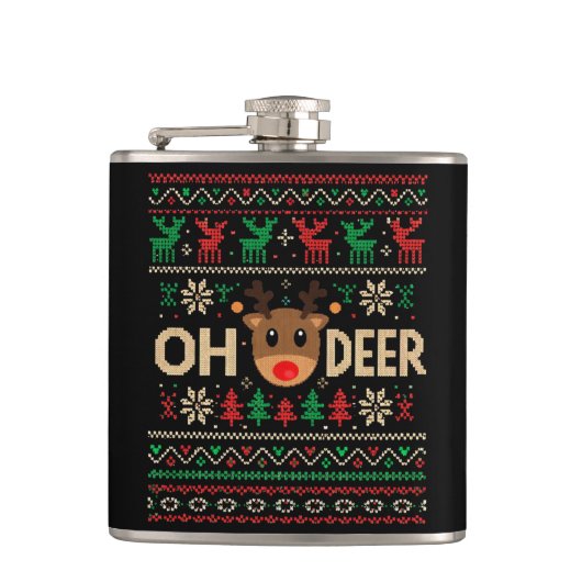 Oh Deer Ugly Christmas Sweater Flask フラスク (正面)