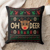 Oh Deer Ugly Christmas Sweater Throw Pillow クッション (ブランケット)