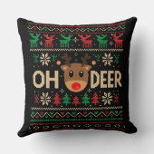 Oh Deer Ugly Christmas Sweater Throw Pillow クッション (裏面)