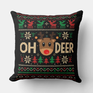 Oh Deer Ugly Christmas Sweater Throw Pillow クッション