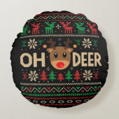 Oh Deer Ugly Christmas Sweater Throw Pillow ラウンドクッション (正面)