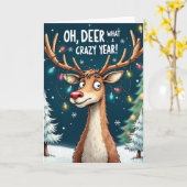 Oh Deer What a Crazy Year Funny Reindeer Card カード (黄色い花)