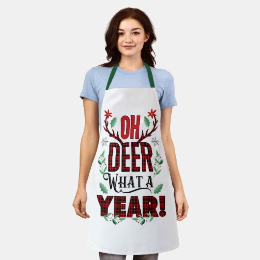 OH DEER What a Year おもしろい Holiday エプロン (着用した状態)