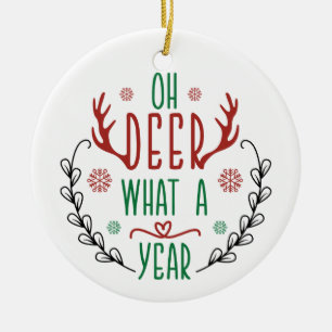 OH DEER What A Year かわいいベビートナカイおもしろい セラミックオーナメント