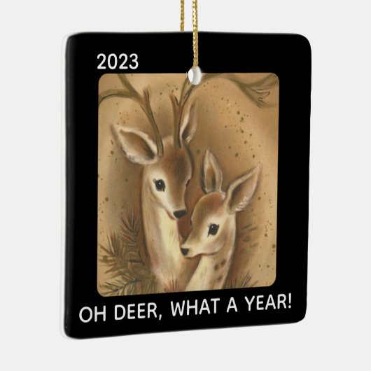 Oh Deer What a Year 2020 Buck Doeクリスマスカスタムクリスマス セラミックオーナメント (右)