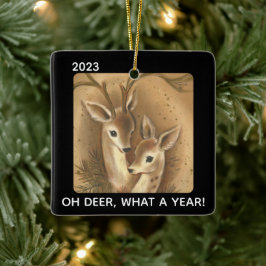 Oh Deer What a Year 2020 Buck Doeクリスマスカスタムクリスマス セラミックオーナメント